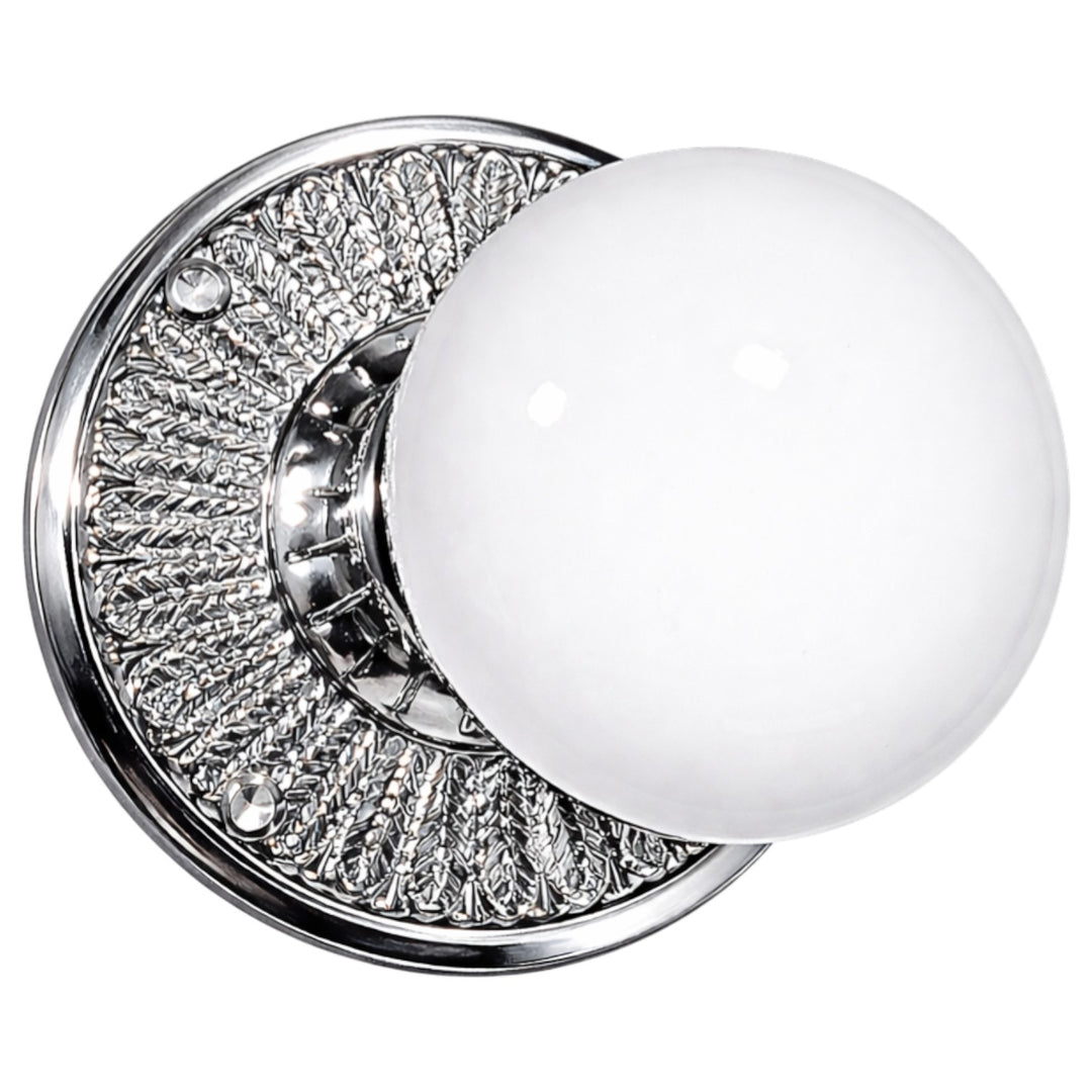 Feather Rosette Door Set with White Porcelain Door Knobs (Several Finishes Available)