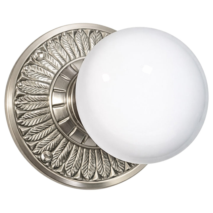 Feather Rosette Door Set with White Porcelain Door Knobs (Several Finishes Available)