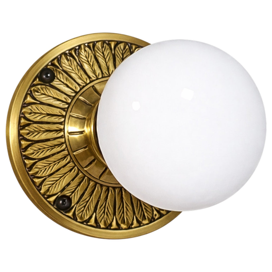 Feather Rosette Door Set with White Porcelain Door Knobs (Several Finishes Available)