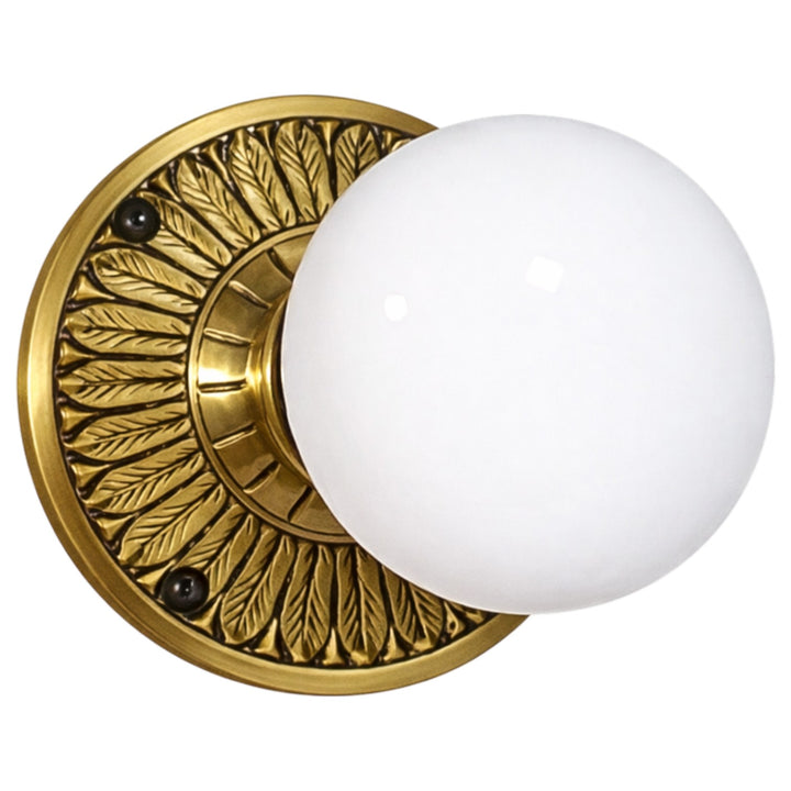 Feather Rosette Door Set with White Porcelain Door Knobs (Several Finishes Available)