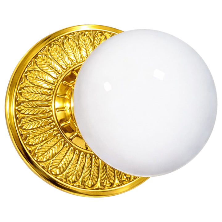 Feather Rosette Door Set with White Porcelain Door Knobs (Several Finishes Available)