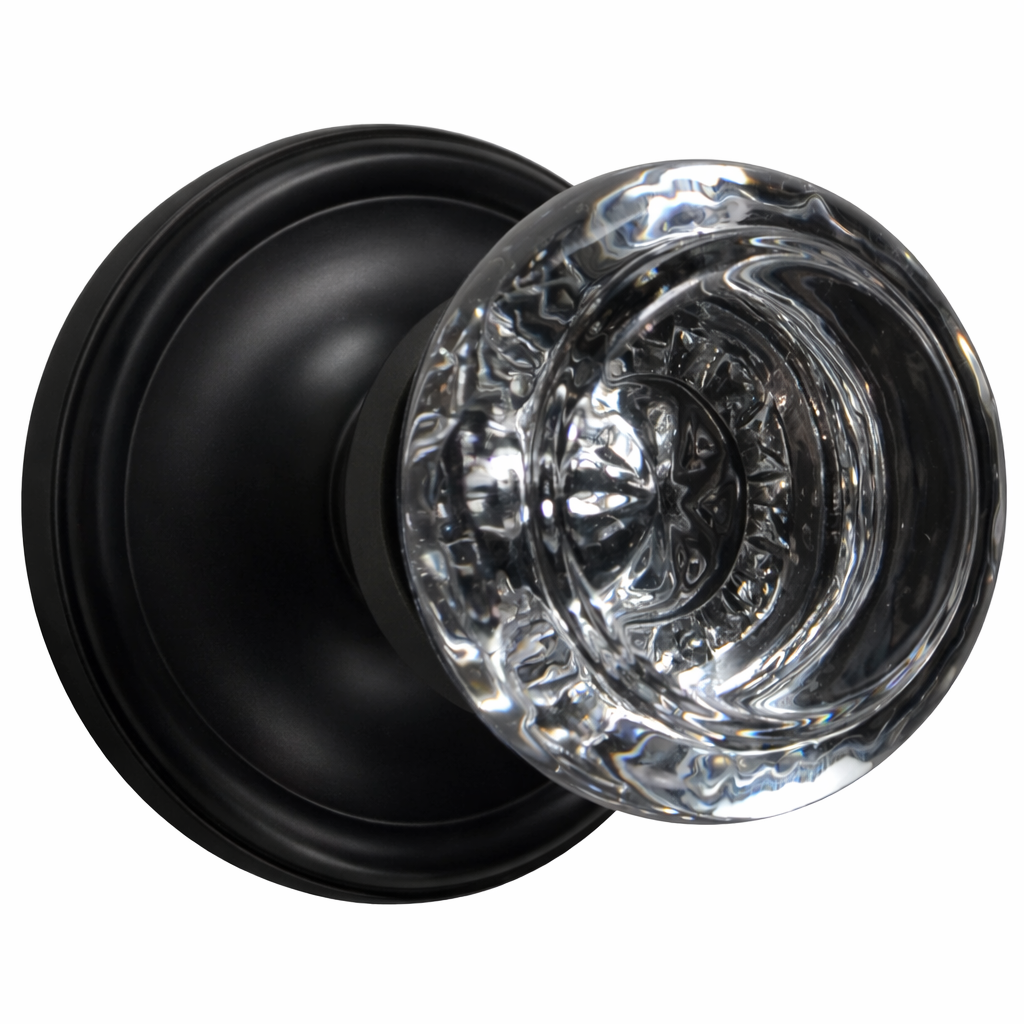 Traditional Rosette Door Set with Beveled Round Crystal Knob (Several Finishes Available)