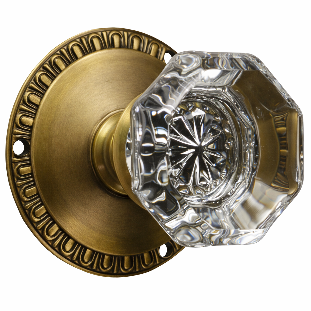 Traditional Egg & Dart Rosette Door Set with Octagon Crystal Door Knobs (Several Finishes Available)