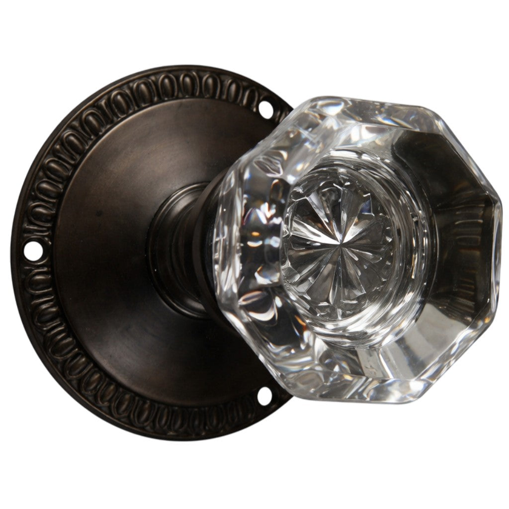 Traditional Egg & Dart Rosette Door Set with Octagon Crystal Door Knobs (Several Finishes Available)