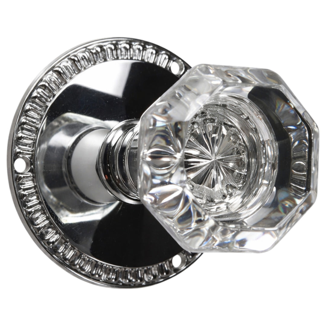 Traditional Egg & Dart Rosette Door Set with Octagon Crystal Door Knobs (Several Finishes Available)