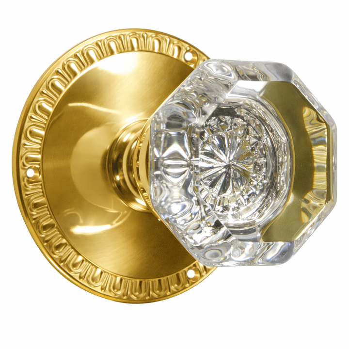 Traditional Egg & Dart Rosette Door Set with Octagon Crystal Door Knobs (Several Finishes Available)