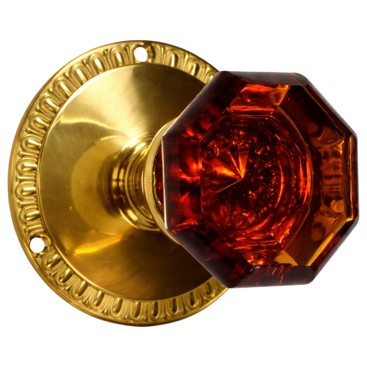 Traditional Amber Glass Door Knob and Egg & Dart Solid Brass Rosette (Several Finishes Available)