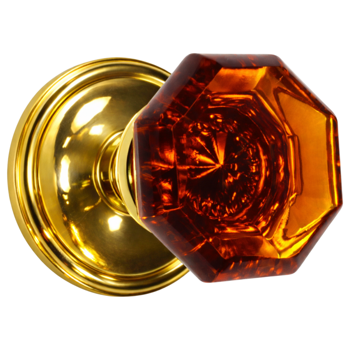 Traditional Rosette Door Set with Amber Octagon Glass Door Knobs (Several Finishes Available)
