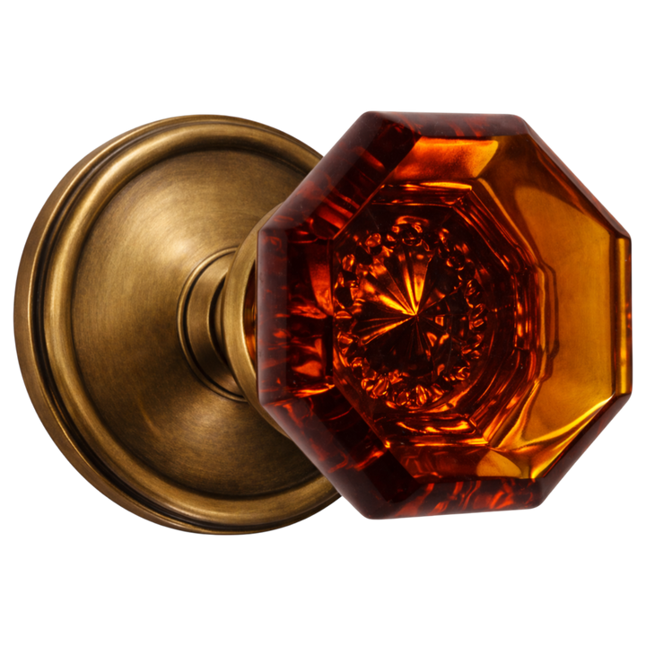 Traditional Rosette Door Set with Amber Octagon Glass Door Knobs (Several Finishes Available)