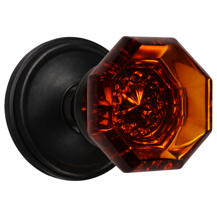 Traditional Rosette Door Set with Amber Octagon Glass Door Knobs (Several Finishes Available)