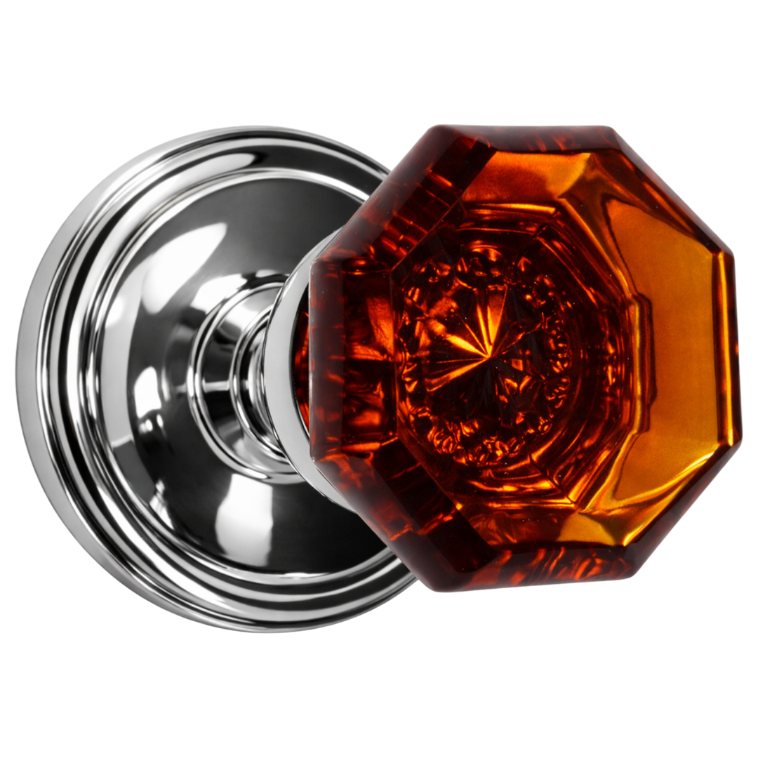 Traditional Rosette Door Set with Amber Octagon Glass Door Knobs (Several Finishes Available)