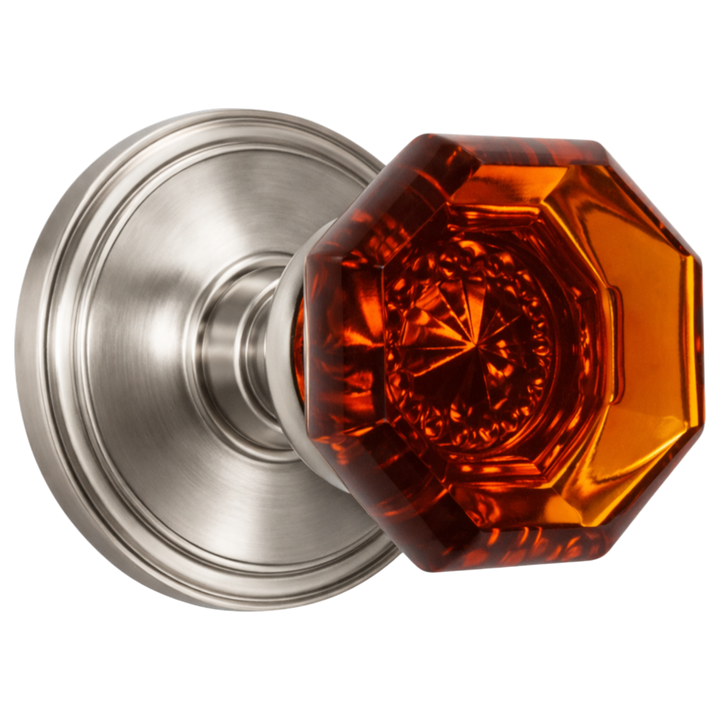 Traditional Rosette Door Set with Amber Octagon Glass Door Knobs (Several Finishes Available)