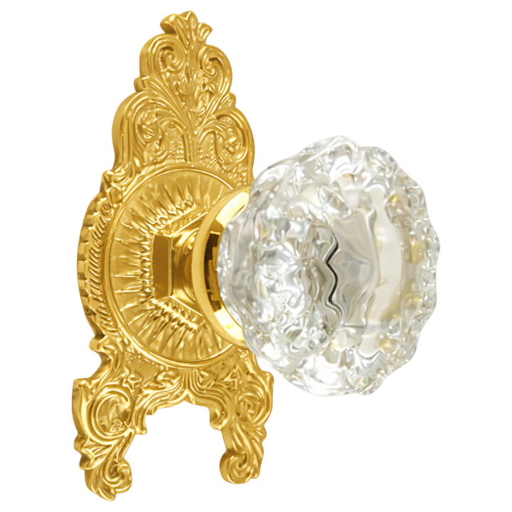 Ornate Victorian Rosette Door Set with Crystal Fluted Door Knobs (Several Finishes Available)