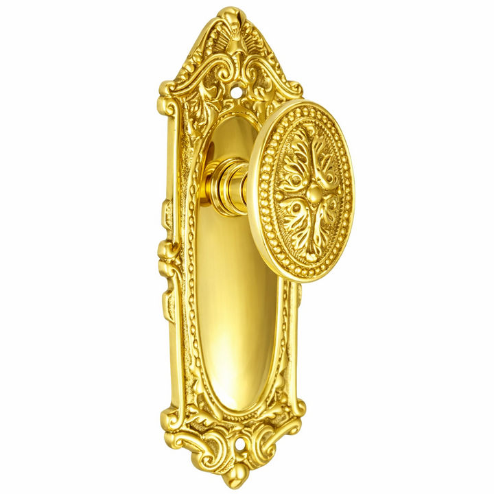 Ornate Victorian Long Backplate Door Set with Avalon Oval Door Knobs (Several Finishes Available)
