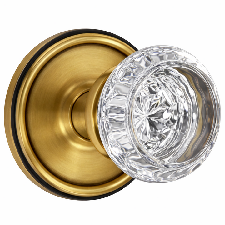 Traditional Rosette Door Set with Beveled Round Crystal Knob (Several Finishes Available)