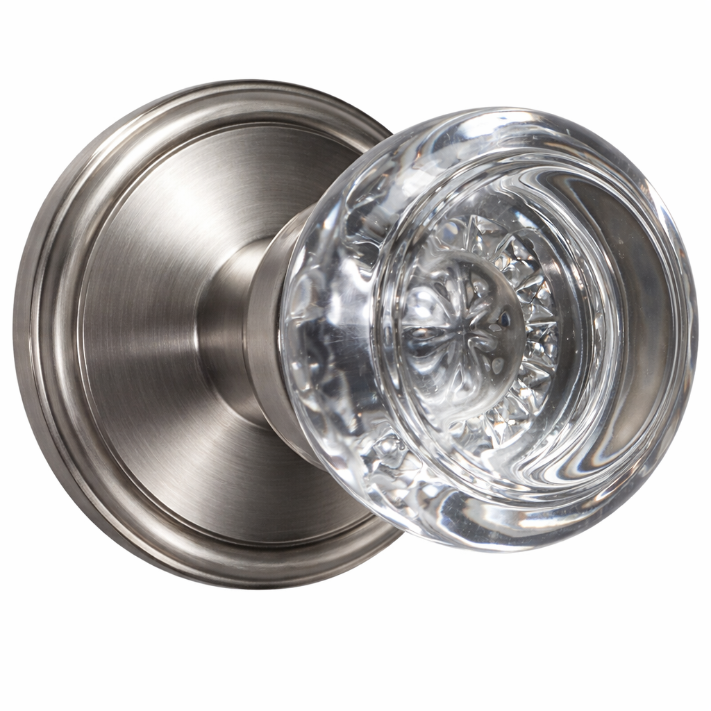 Traditional Rosette Door Set with Beveled Round Crystal Knob (Several Finishes Available)