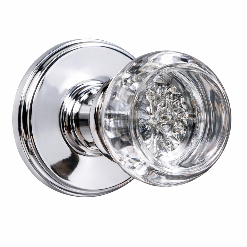 Traditional Rosette Door Set with Beveled Round Crystal Knob (Several Finishes Available)