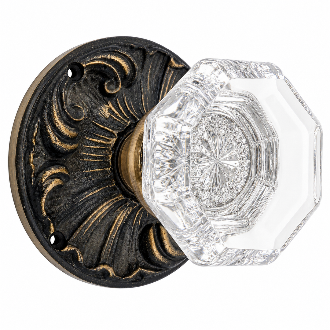 Romanesque Octagon Glass Door Knob (Several Finishes Available)
