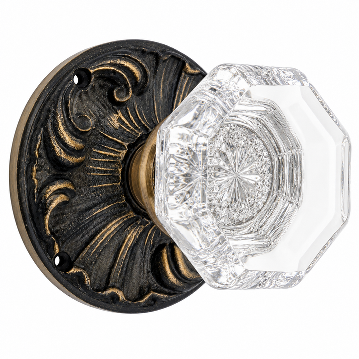 Romanesque Octagon Glass Door Knob (Several Finishes Available)