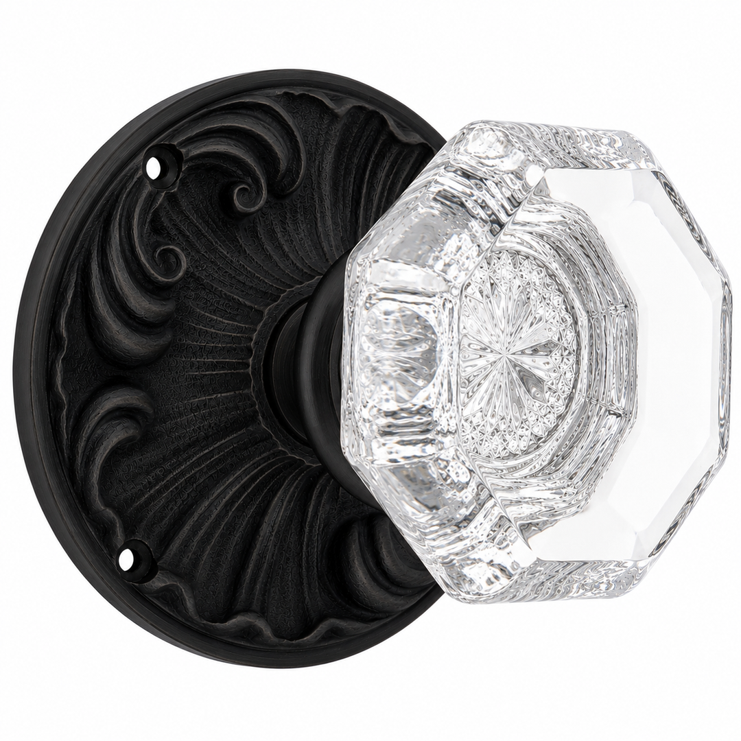 Romanesque Octagon Glass Door Knob (Several Finishes Available)