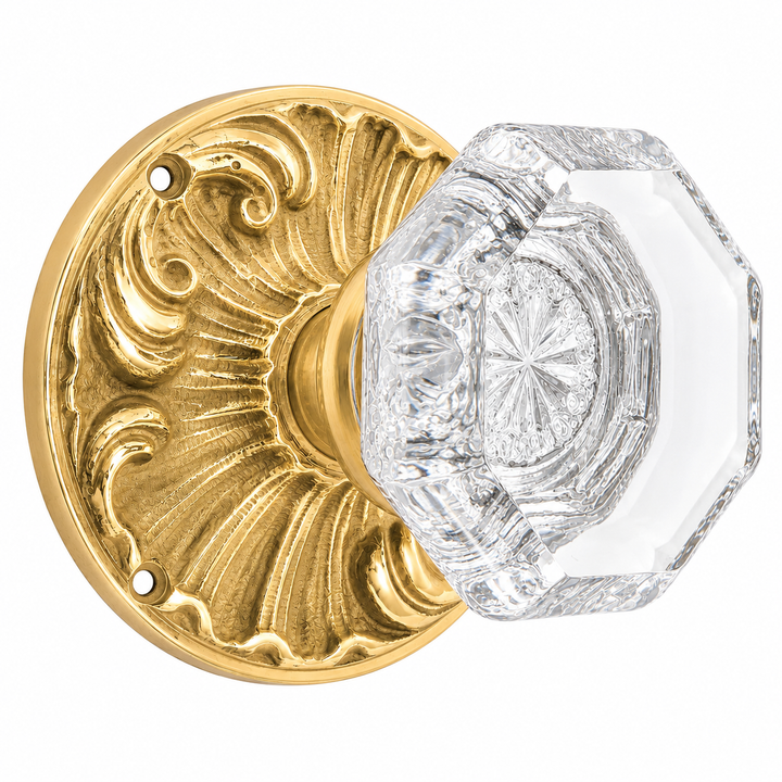 Romanesque Octagon Glass Door Knob (Several Finishes Available)