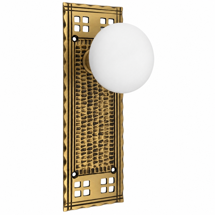 Arts & Crafts Backplate Door Set with White Porcelain Door Knobs (Several Finishes Available)