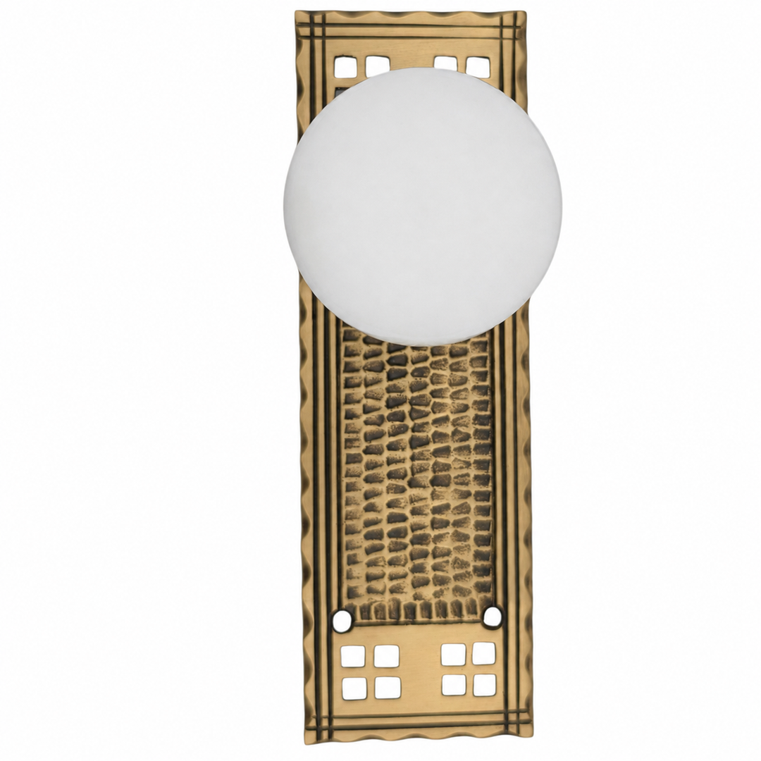 Arts & Crafts Backplate Door Set with White Porcelain Door Knobs (Several Finishes Available)