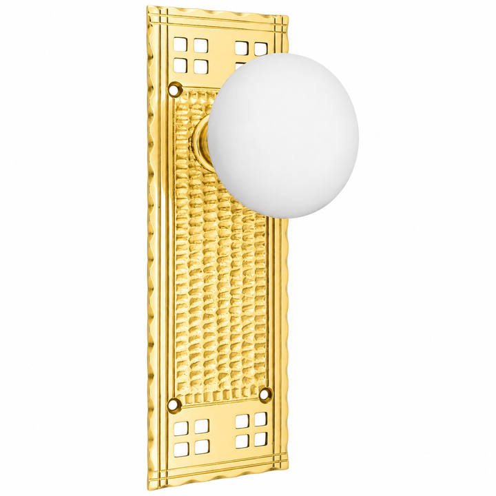 Arts & Crafts Backplate Door Set with White Porcelain Door Knobs (Several Finishes Available)