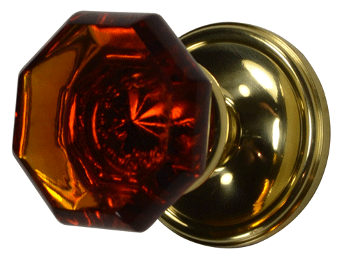 ##Antique Hardware## Traditional Rosette Door Set with Amber Octagon Glass Door Knobs (Several Finishes Available)