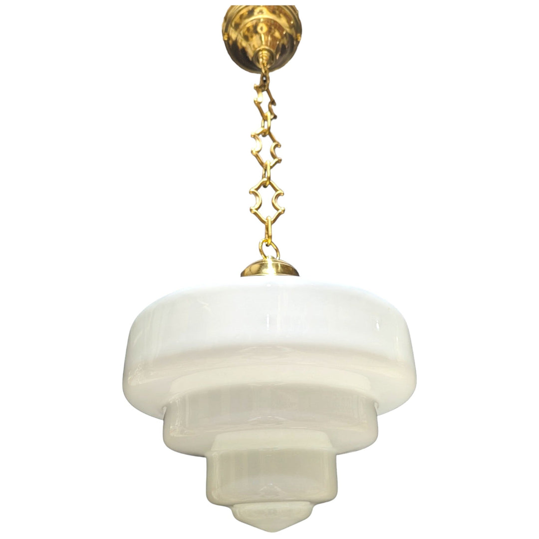 ##Antique Hardware## 28 1/2 Inch Manhattan Skyscraper Nouveau Style Chain Light (Polished Brass Finish)