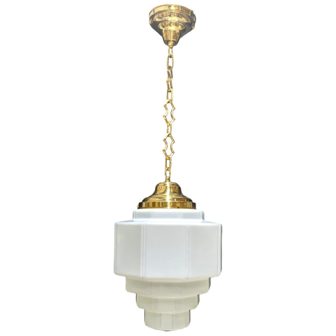 ##Antique Hardware## 34 1/2 Inch Manhattan Skyscraper Grandeur Style Chain Light (Polished Brass Finish)