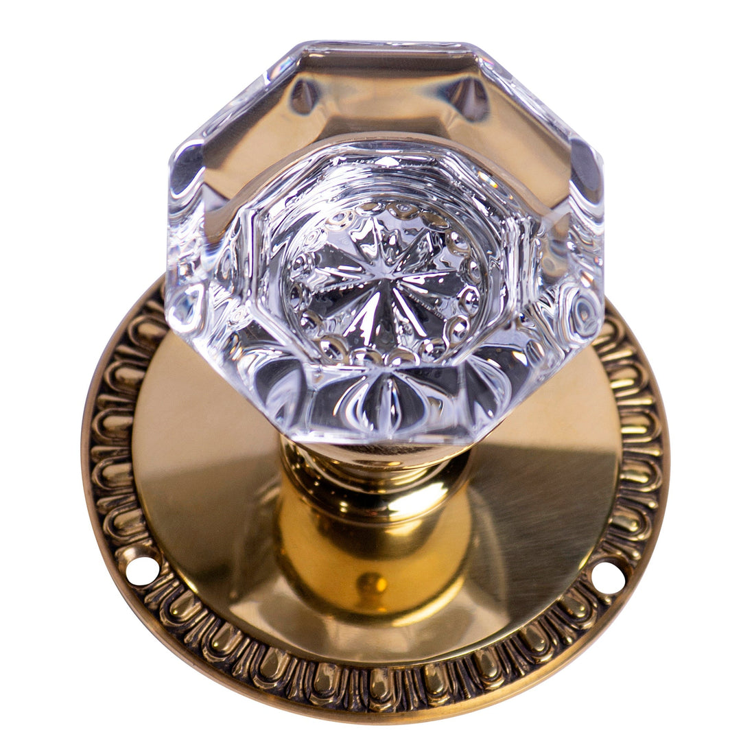 ##Antique Hardware## Providence Octagon Glass Egg & Dart Style Mortise Doorknob Set (Non-Locking)