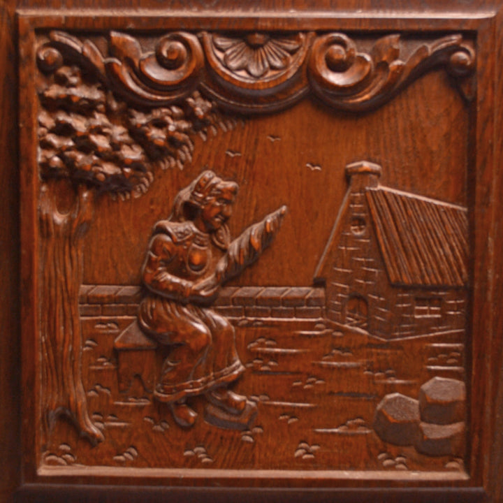 ##Antique Hardware## Wooden Oak Cabinet Doors with Carved Design (Pair)