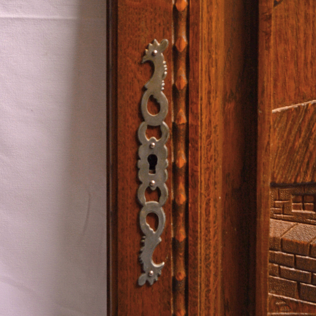 ##Antique Hardware## Wooden Oak Cabinet Doors with Carved Design (Pair)