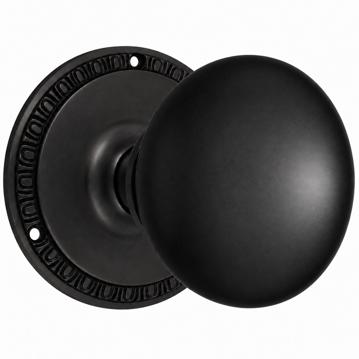 Traditional Egg & Dart Rosette Door Set with Black Porcelain Door Knobs (Several Finishes Available)