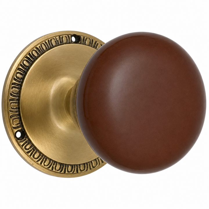 Traditional Egg & Dart Rosette Door Set with Brown Porcelain Door Knobs (Several Finishes Available)