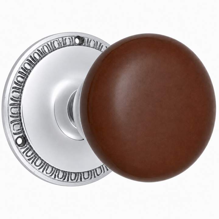 Traditional Egg & Dart Rosette Door Set with Brown Porcelain Door Knobs (Several Finishes Available)