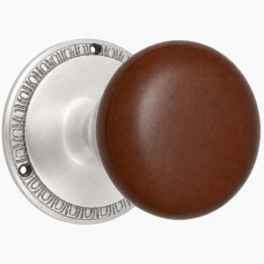Traditional Egg & Dart Rosette Door Set with Brown Porcelain Door Knobs (Several Finishes Available)