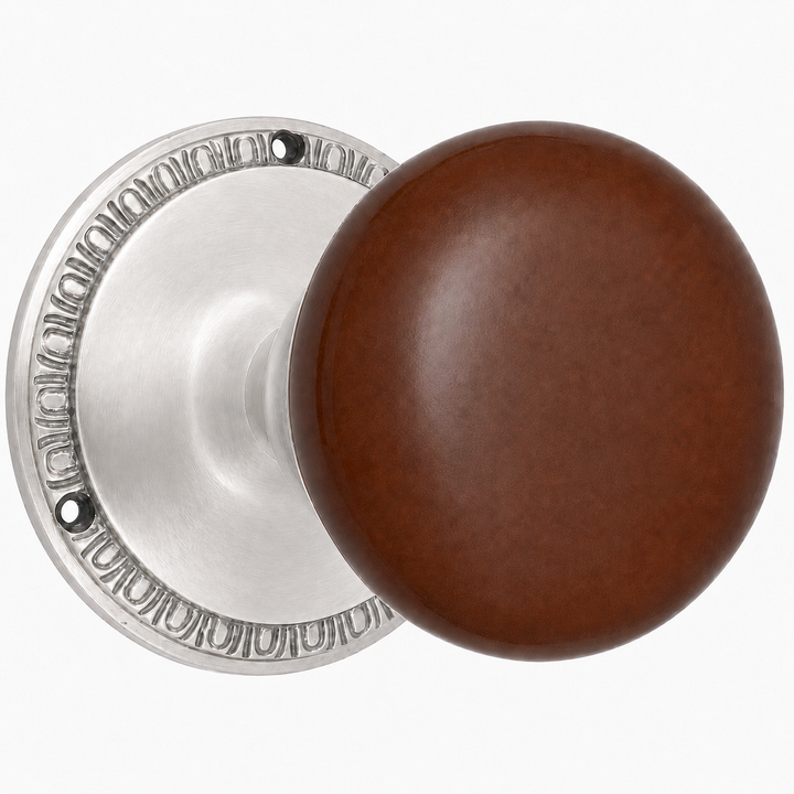 Traditional Egg & Dart Rosette Door Set with Brown Porcelain Door Knobs (Several Finishes Available)
