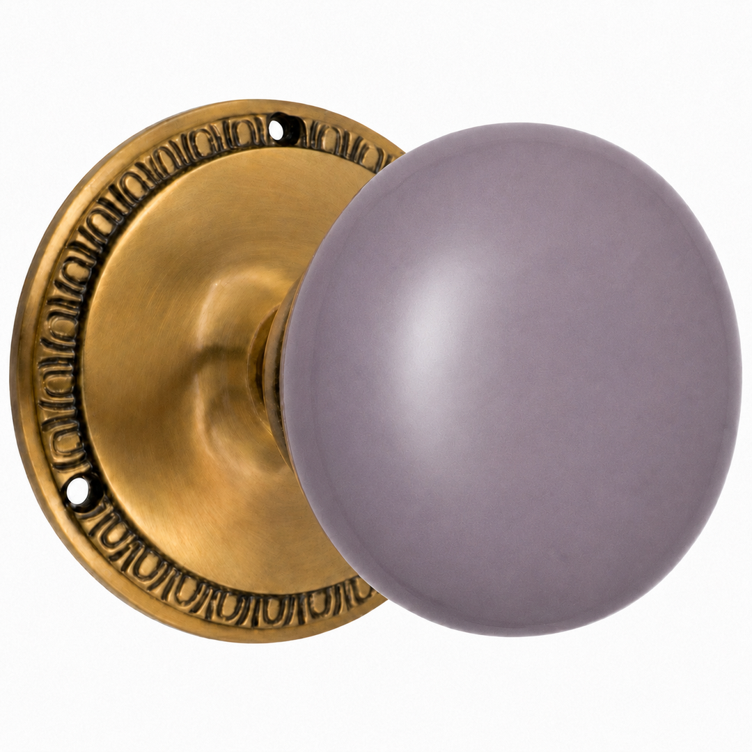 Traditional Egg & Dart Rosette Door Set with Gray Porcelain Door Knobs (Several Finishes Available)