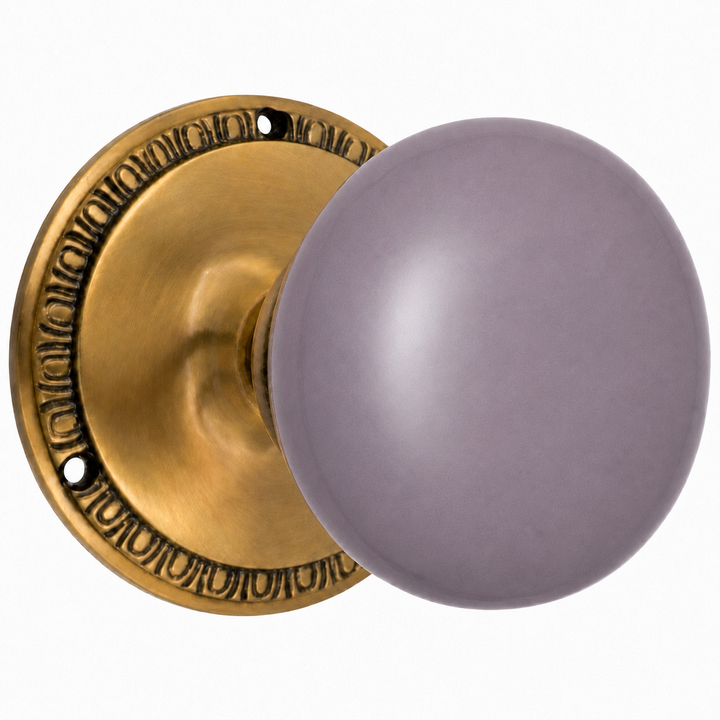 Traditional Egg & Dart Rosette Door Set with Gray Porcelain Door Knobs (Several Finishes Available)
