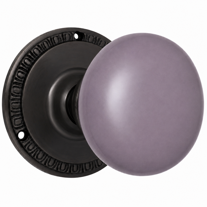 Traditional Egg & Dart Rosette Door Set with Gray Porcelain Door Knobs (Several Finishes Available)