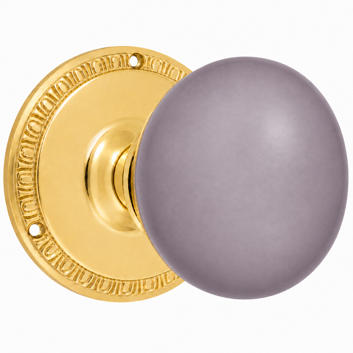 Traditional Egg & Dart Rosette Door Set with Gray Porcelain Door Knobs (Several Finishes Available)