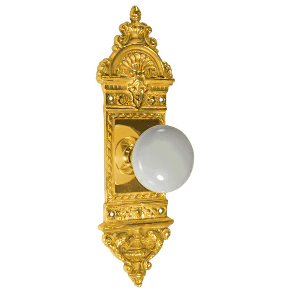 L'Enfant Small Backplate Door Set with White Porcelain Door Knobs (Several Finishes Available)