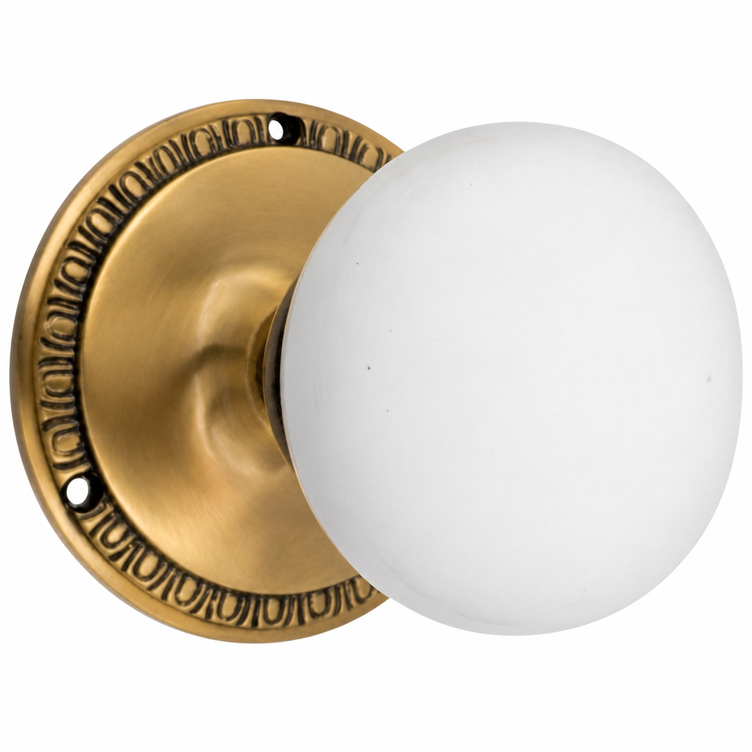 Traditional Egg & Dart Rosette Door Set with White Porcelain Door Knobs (Several Finishes Available)