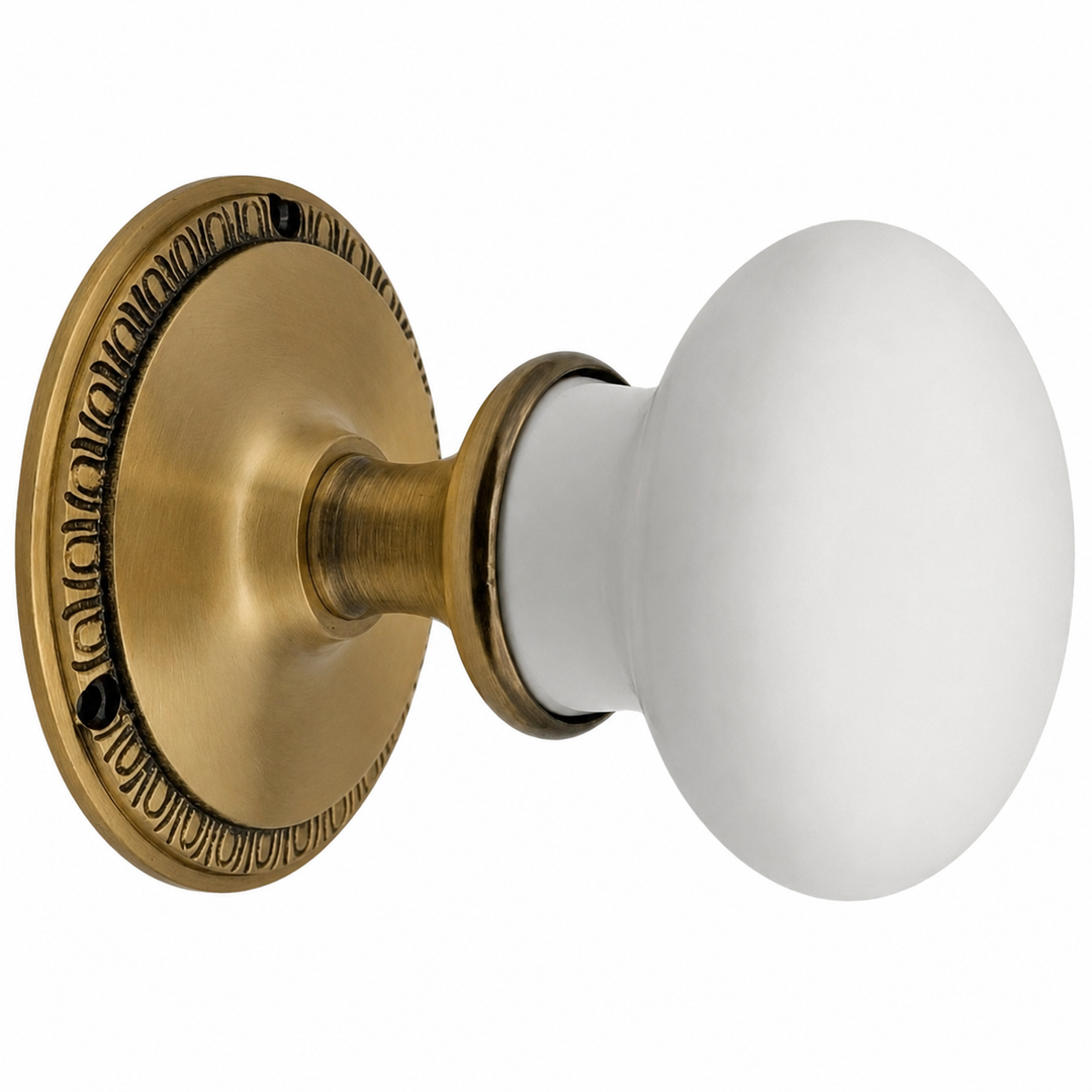 Traditional Egg & Dart Rosette Door Set with White Porcelain Door Knobs (Several Finishes Available)