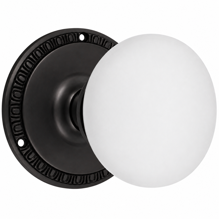 Traditional Egg & Dart Rosette Door Set with White Porcelain Door Knobs (Several Finishes Available)