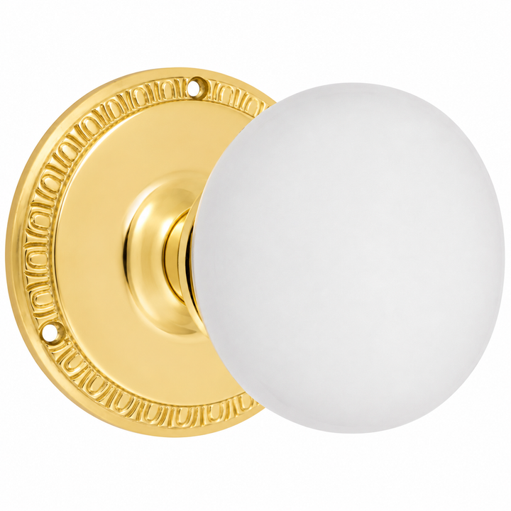 Traditional Egg & Dart Rosette Door Set with White Porcelain Door Knobs (Several Finishes Available)