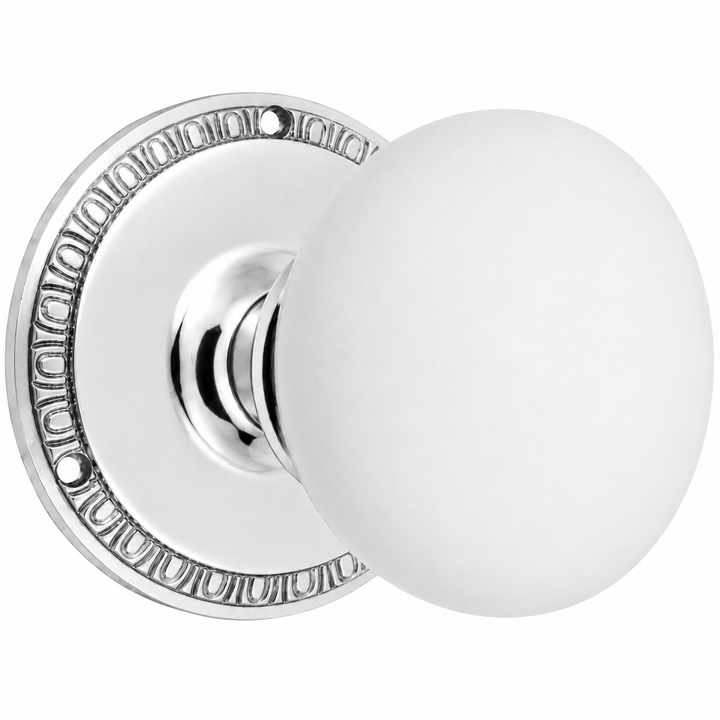 Traditional Egg & Dart Rosette Door Set with White Porcelain Door Knobs (Several Finishes Available)