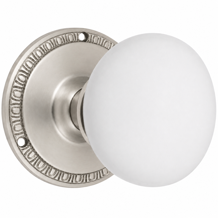 Traditional Egg & Dart Rosette Door Set with White Porcelain Door Knobs (Several Finishes Available)